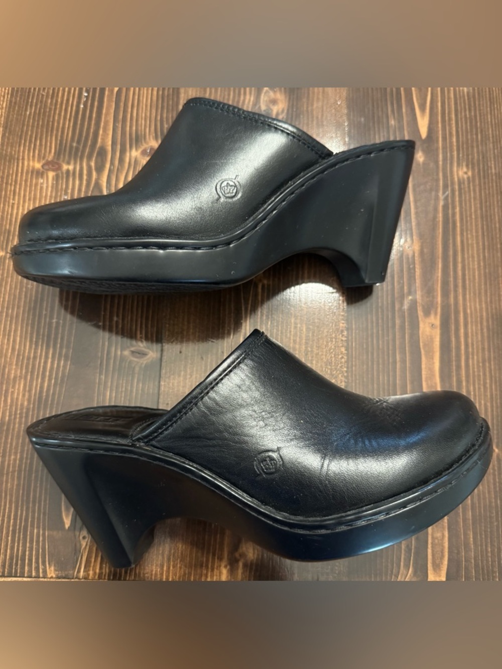 Born Black Leather Heeled Mules